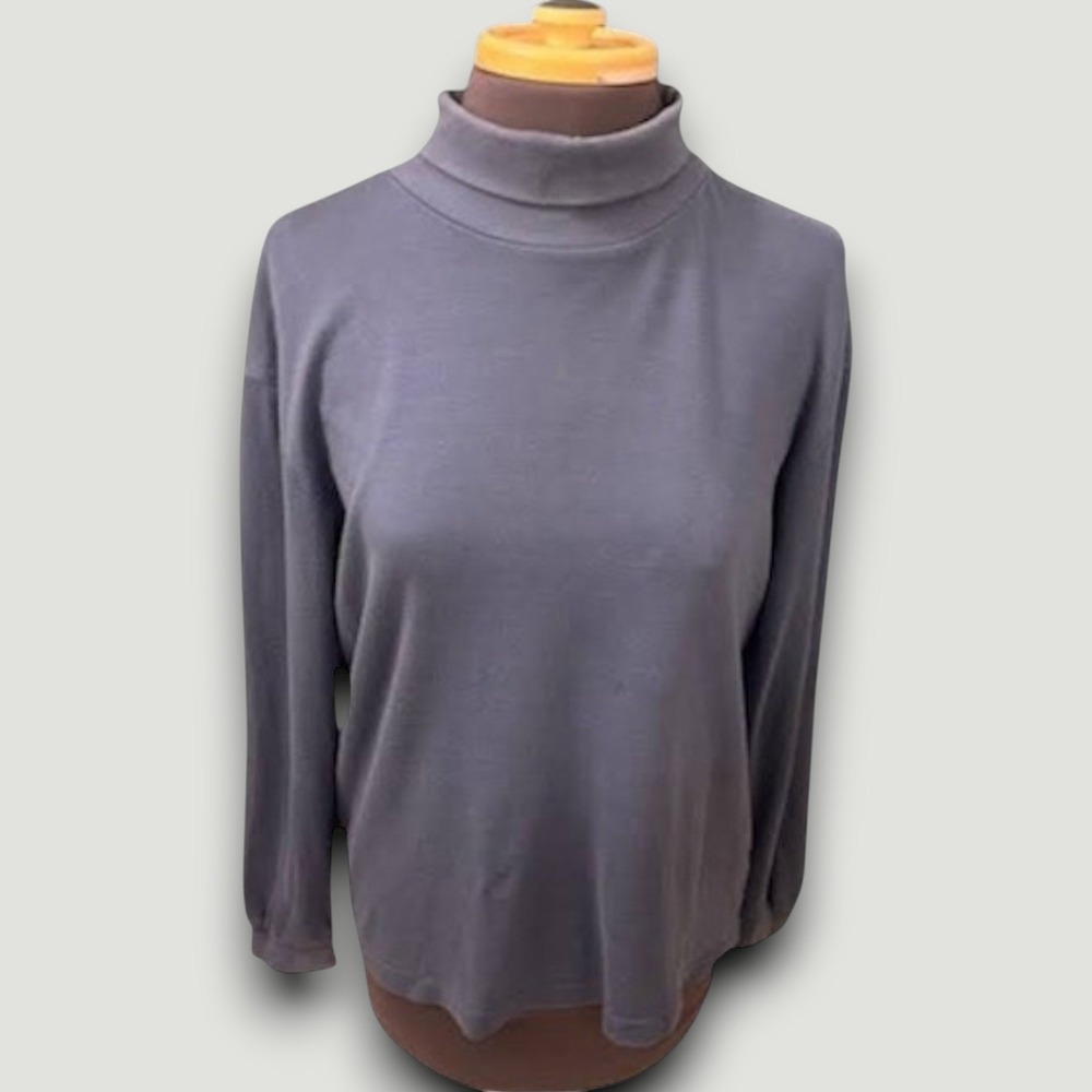 Cascade‎ Blues Mock Neck Top Women M Blue Gray Cotton Casual Layering Capsule